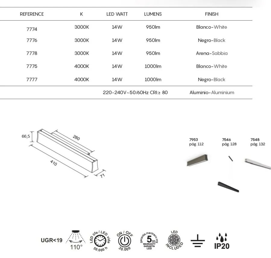 Aplica LED de perete ambientala HANOK 14W 3000K alba