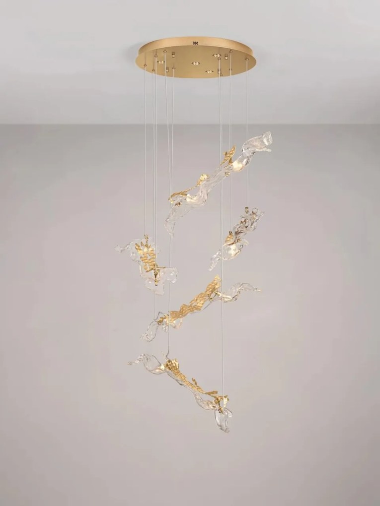 Lustra cu pendule LED otel auriu si sticla transparenta AVESA 60W