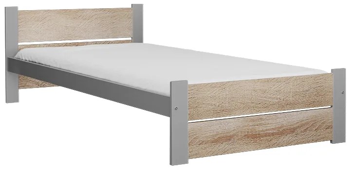 Pat de o persoana IKAROS DOUBLE 90 x 200 cm, stejar sonoma/gri Saltele: Cu saltele Coco Maxi 20 cm, Somiera pat: Fara somiera