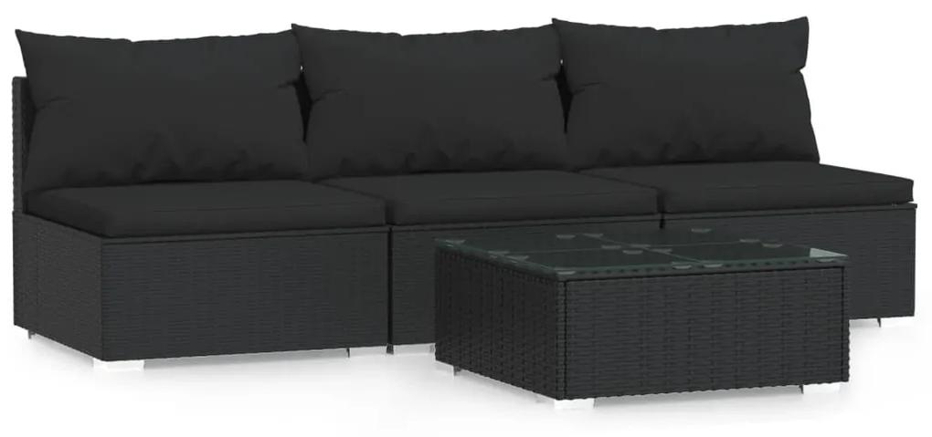 317529 vidaXL Set mobilier relaxare grădină 4 piese cu perne poliratan negru