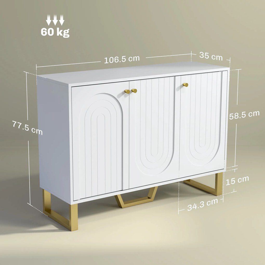 HOMCOM Bufet sufragerie cu dulap cu uși și raft reglabil, 106,5 x 35 x 77,5 cm, alb | Aosom Romania