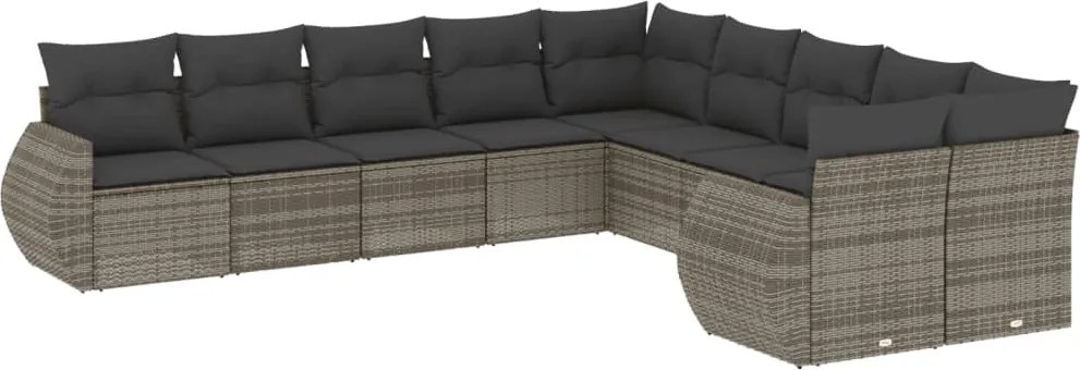 vidaXL Set mobilier de grădină cu perne, 10 piese, gri, poliratan