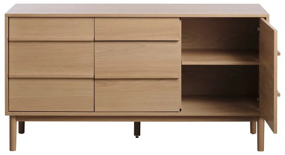 Comodă joasă cu aspect de lemn de stejar 75x140 cm Ponza – Unique Furniture