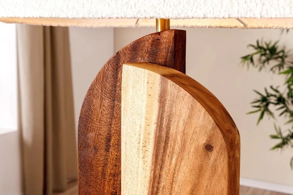 Lampa de masa, Lemn, Tesatura Boucle, Alb, LOVERS 60cm, A-46649 VC
