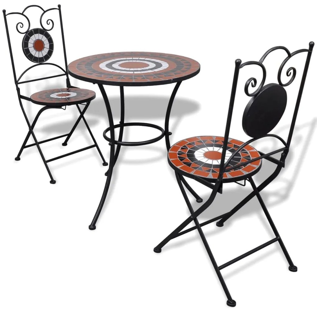 vidaXL Set mobilier bistro, 3 piese, teracotă/alb, plăci ceramice