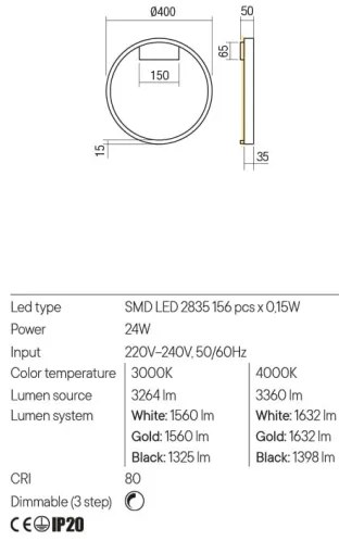 Aplică LED dimabilă Redo 01-2817 FEBE LED/24W/230V auriu