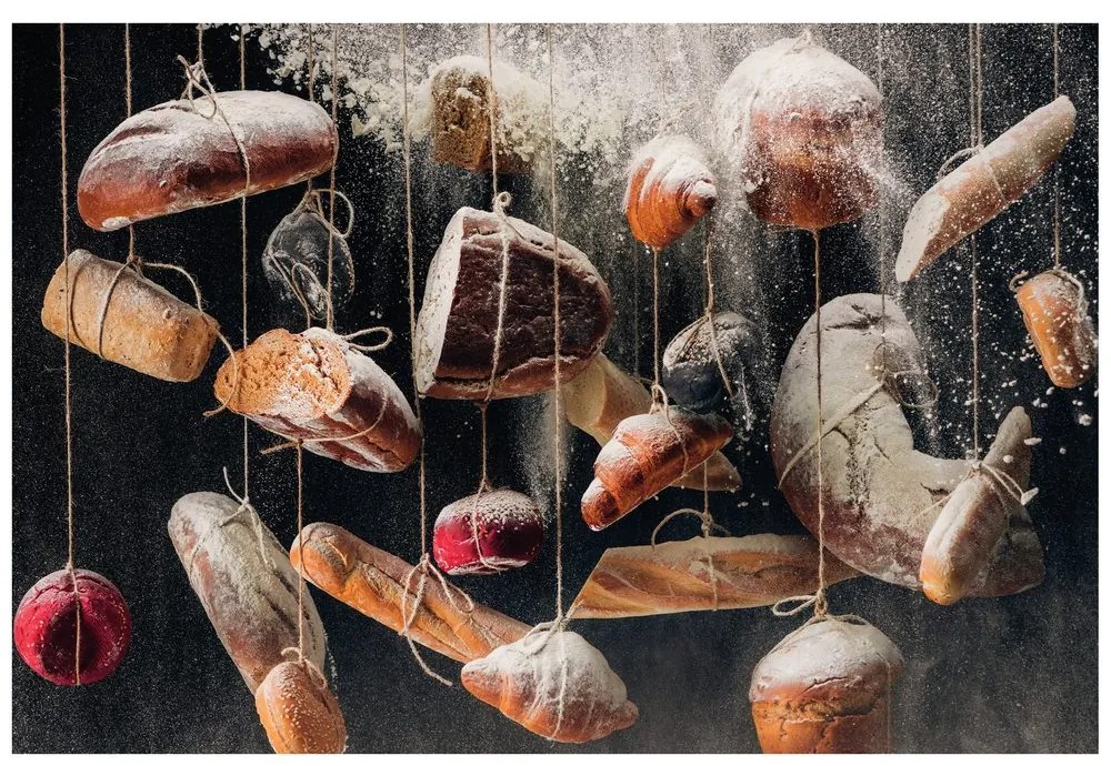 Fototapet produse de patiserie agățate pe frânghie