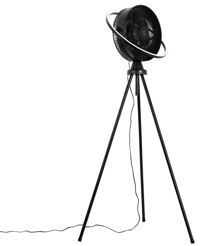 Ventilator de podea cu trepied negru, inclusiv LED reglabil cu 3 trepte de luminozitate - Marleen