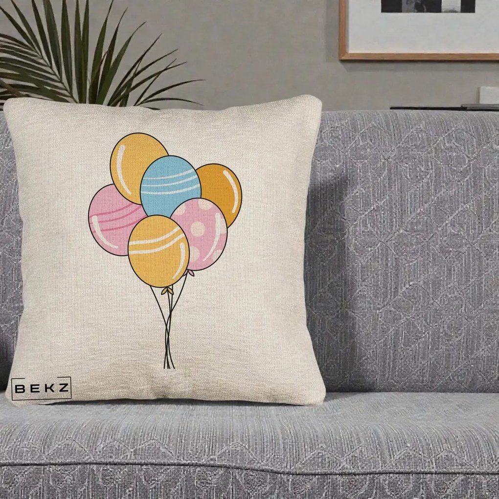Perna Decorativa Baloane Petrecere, 40x40 cm, Bej Canapea, Husa Detasabila, Perna Inclusa, BEKZ®