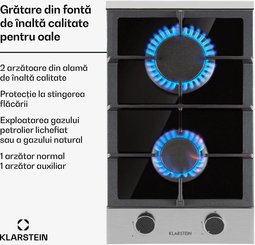 Klarstein Alchemist Domino, plită pe gaz, 2 arzătoare din aluminiu, ceramică din sticlă