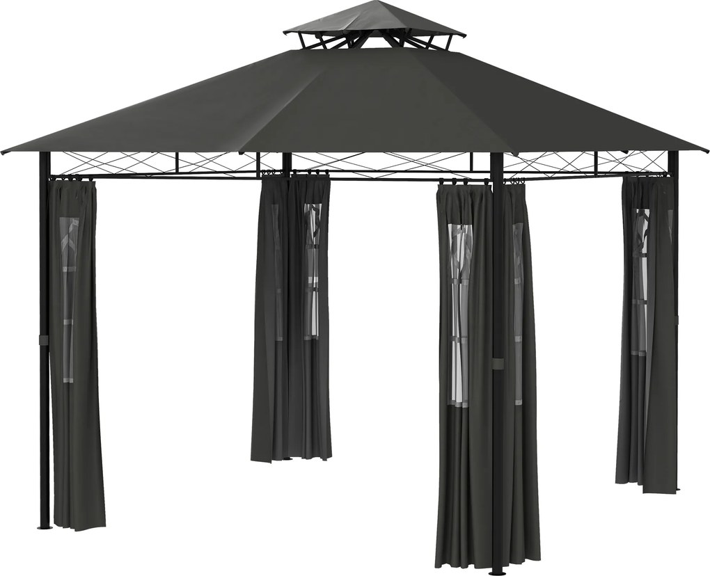 Outsunny Pavilion cort petrecere pavilion de grădină, 3 x 3 x 2, 88 m, Gri închis | Aosom Romania