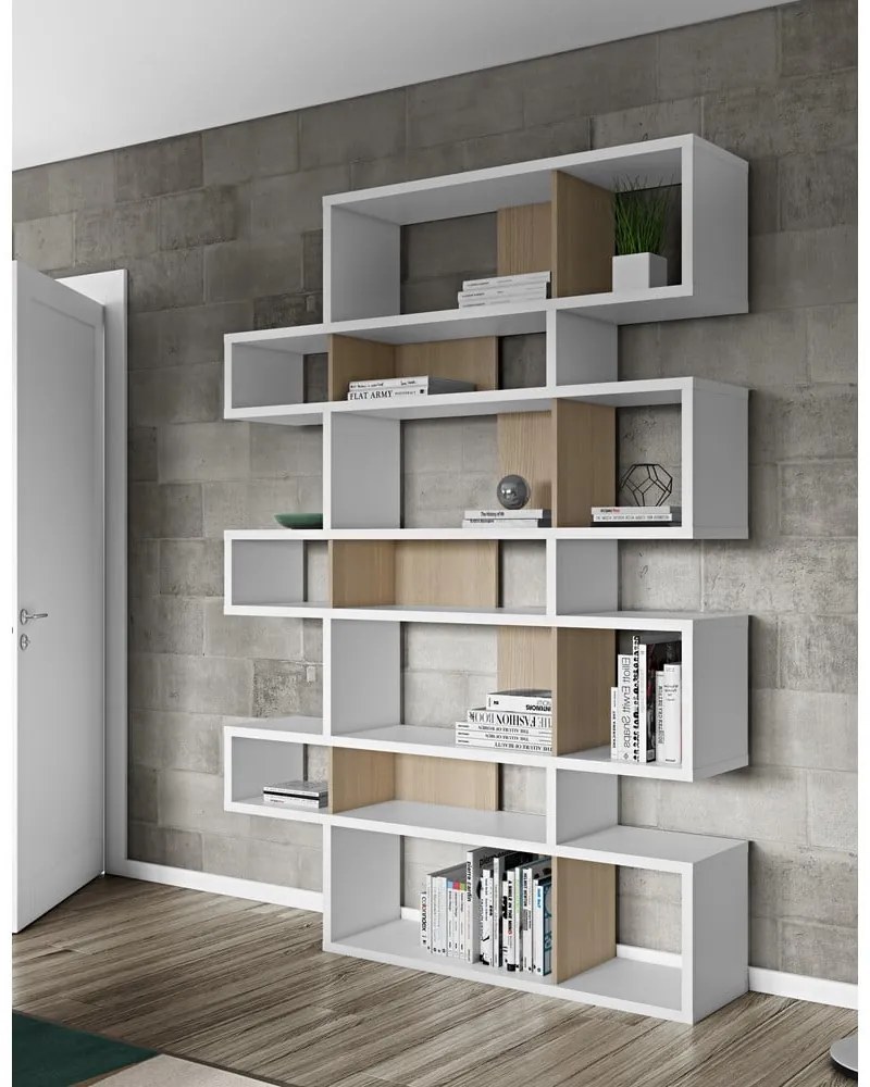 Bibliotecă cu detalii maro deschis TemaHome London, înălțime 220 cm, alb
