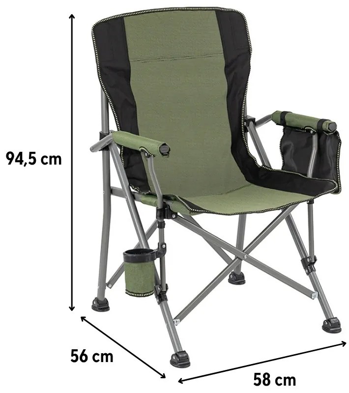 Scaun de pescuit Leziter Comfort Plus cu cotieră și suport pentru pahare verde