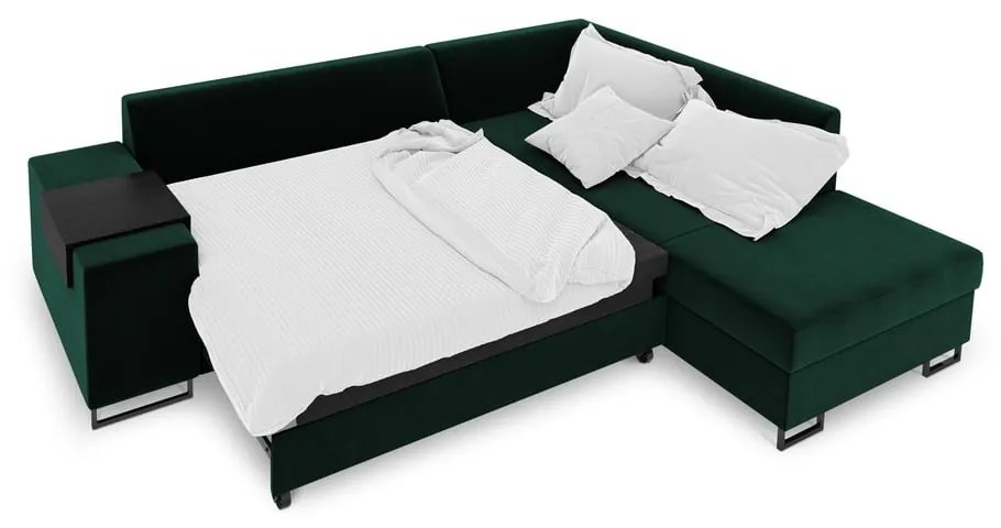 Colțar extensibil din catifea cu extensie pe partea dreaptă Cosmopolitan Design York, verde