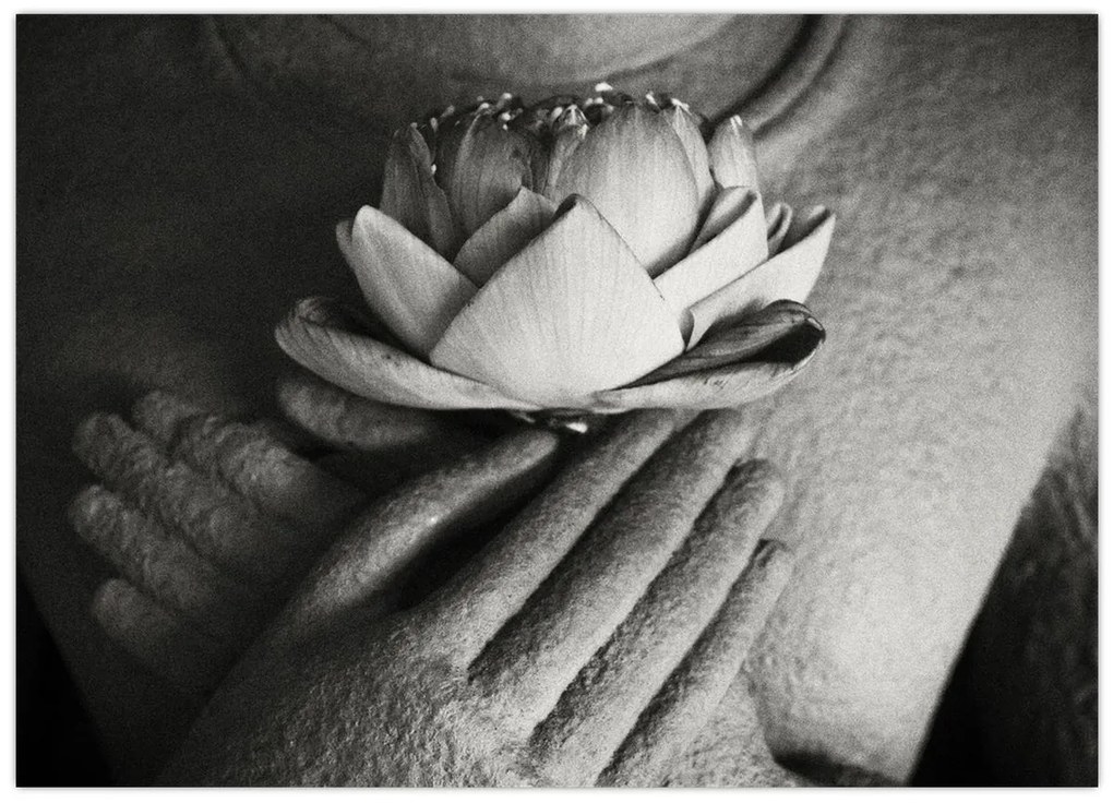 Tablou pe sticlă - Lotus în mâinile lui Buddha (70x50 cm)