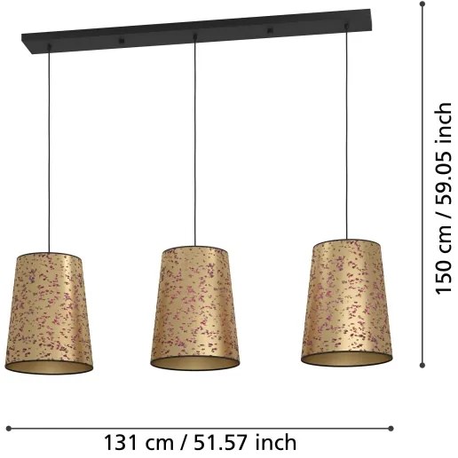 Lustră pe cablu Eglo 390293 CASTUERA 3xE27/25W/230V auriu/roz