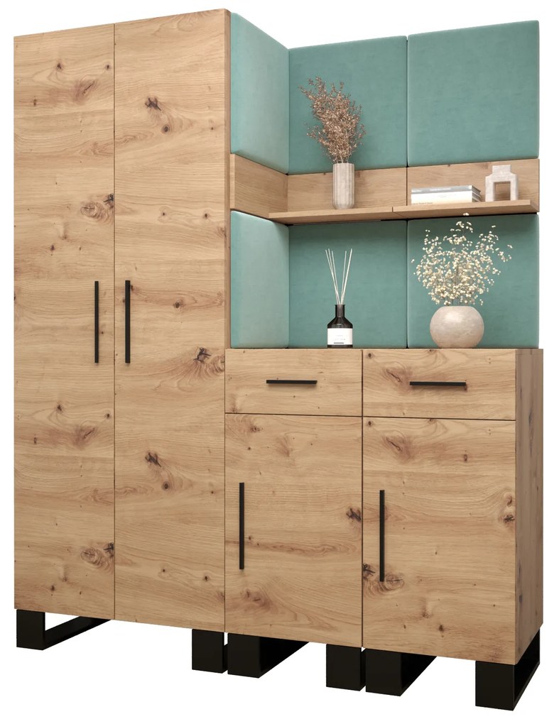 Set mobilier pentru hol Amanda 7 (Stejar artisan + verde). 1085913