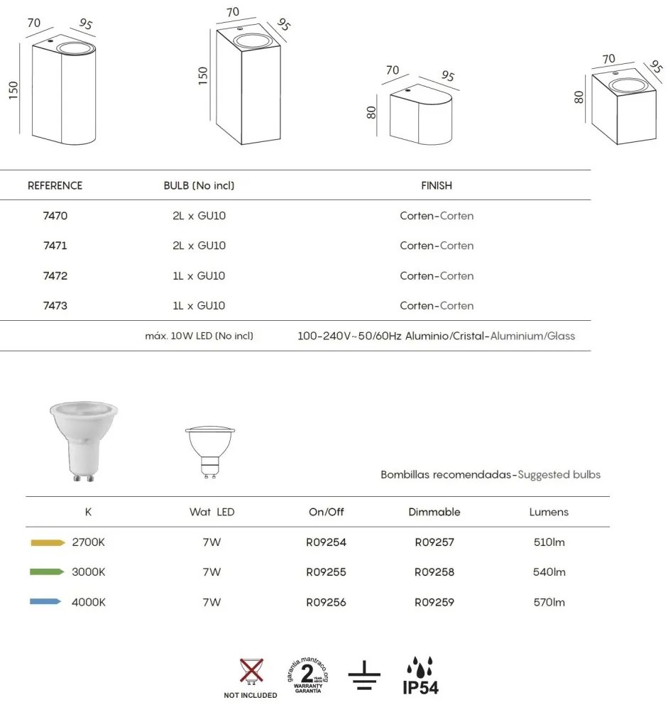 Aplica de perete iluminat exterior ambiental IP54 KANDANCHU 2L