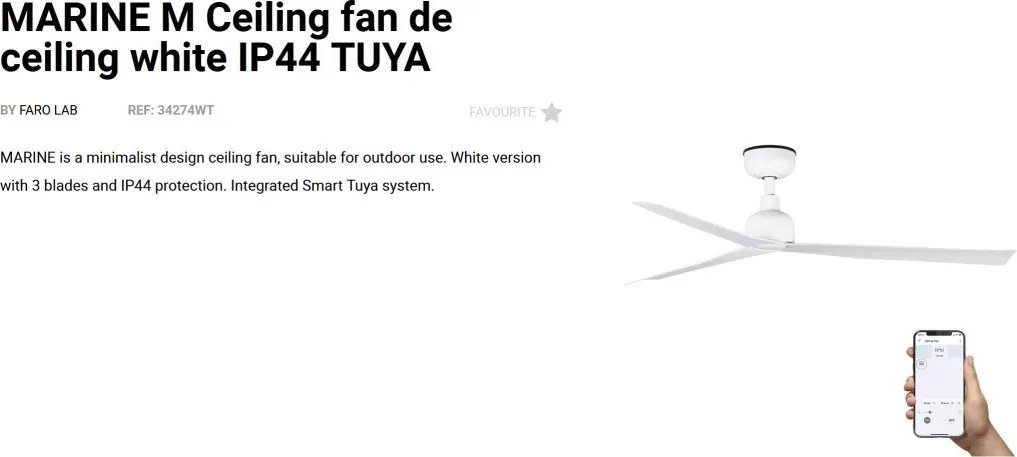 Ventilator tavan de exterior smart sistem TUYA si telecomanda IP44 MARINE M alb