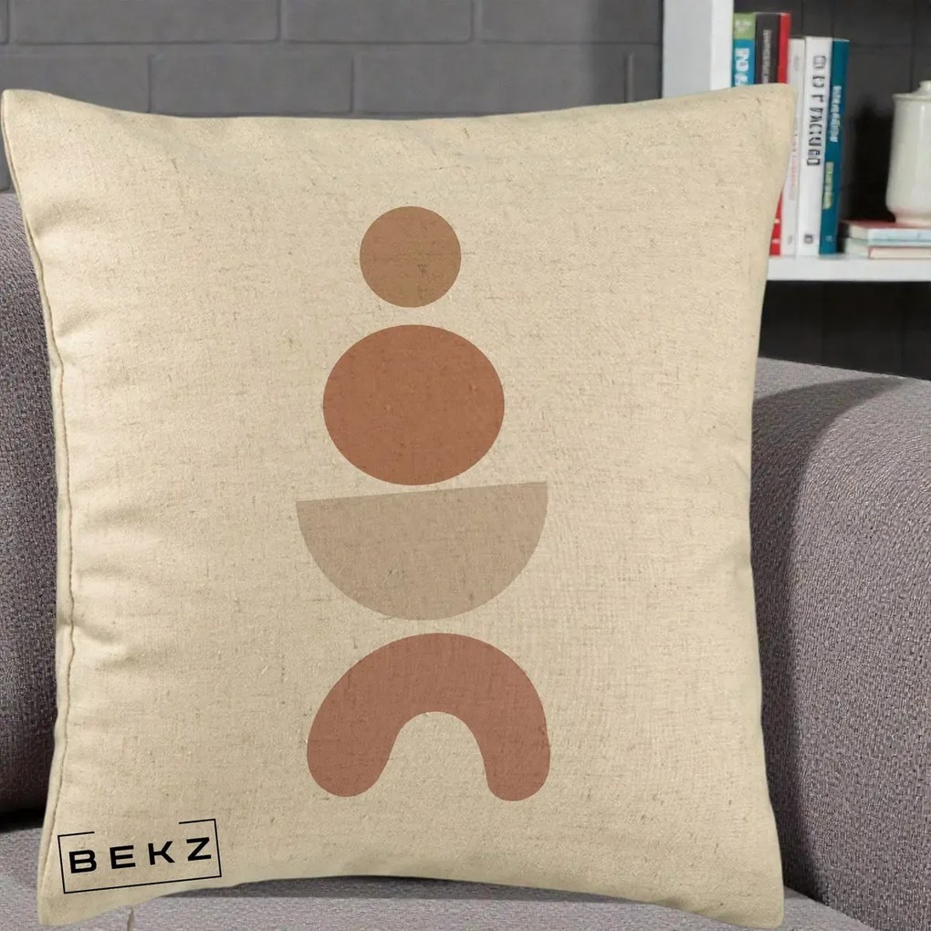 Perna Decorativa Geometric Boho Cercuri si Arc, 40x40 cm, Bej, Husa Detasabila, Perna Inclusa, BEKZ®