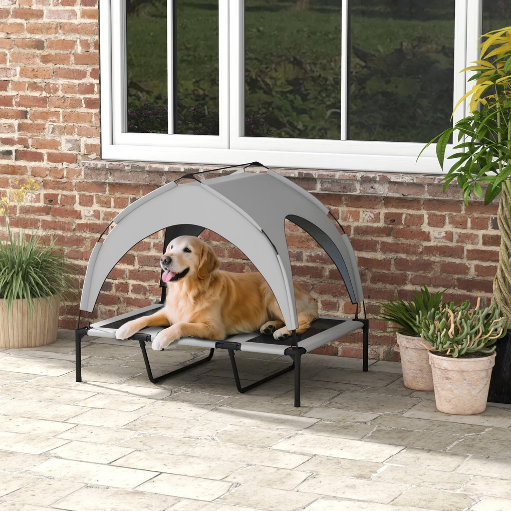 PawHut Pat pentru animale de companie pe picioare înalt confort velum anti-UV din oxford, geantă de transport inclusă 106 x 76 x 94 cm gri | Aosom Romania