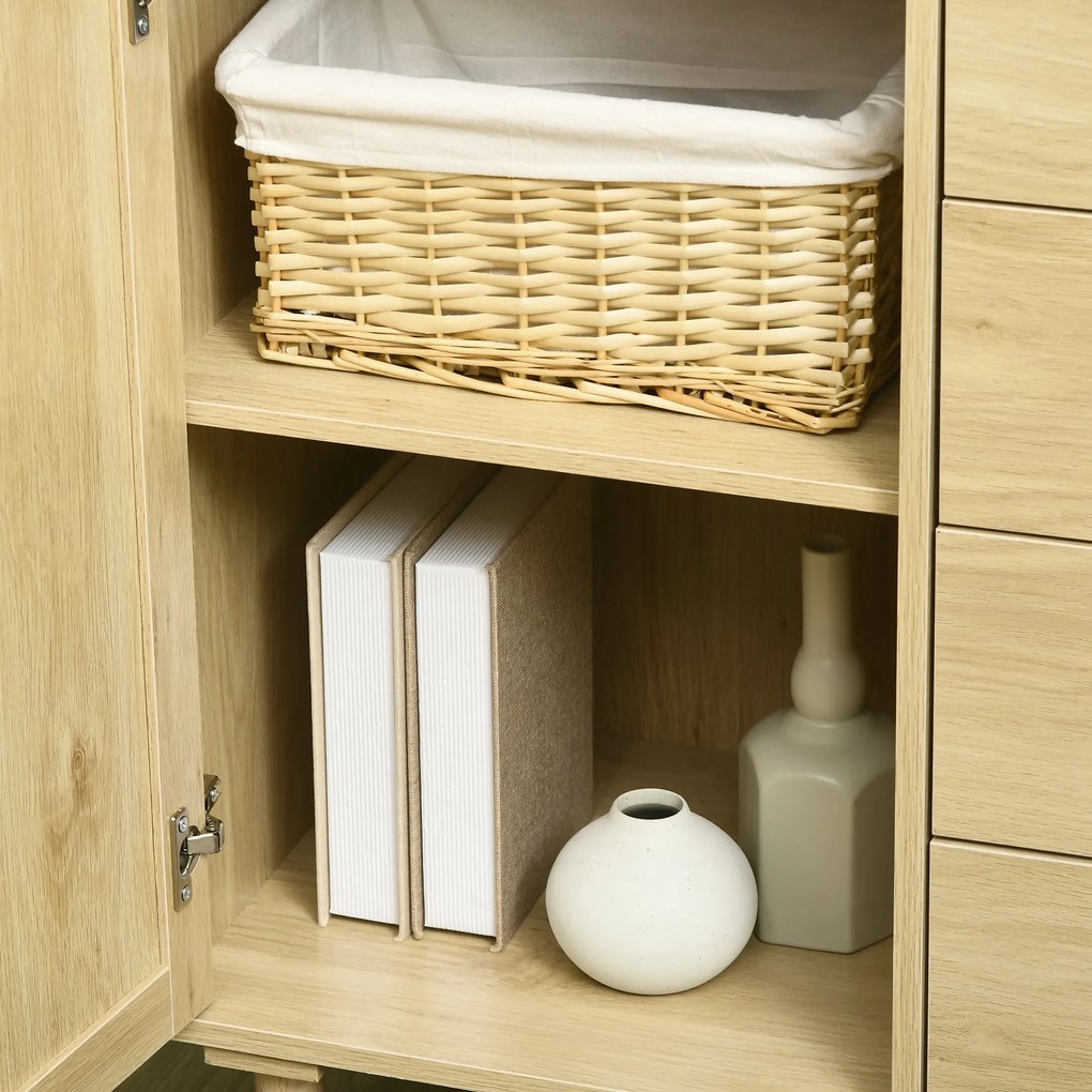 HOMCOM Bufet rotin cu dulapuri cu ușă cannage și 4 sertar, 80 x 38 x 80,5 cm, efect lemn natural | Aosom Romania