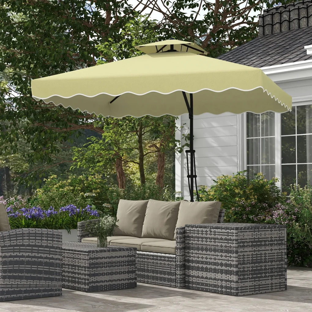 Outsunny Umbrelă Suspendată cu Copertină Dublă, Deschidere cu Manivelă, Bază în Cruce şi Falduri, 2.5x2.5 m, Bej | Aosom Romania