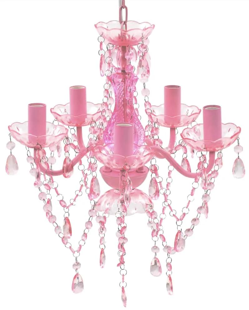 vidaXL Lustră roz de cristal artificial cu 5 becuri