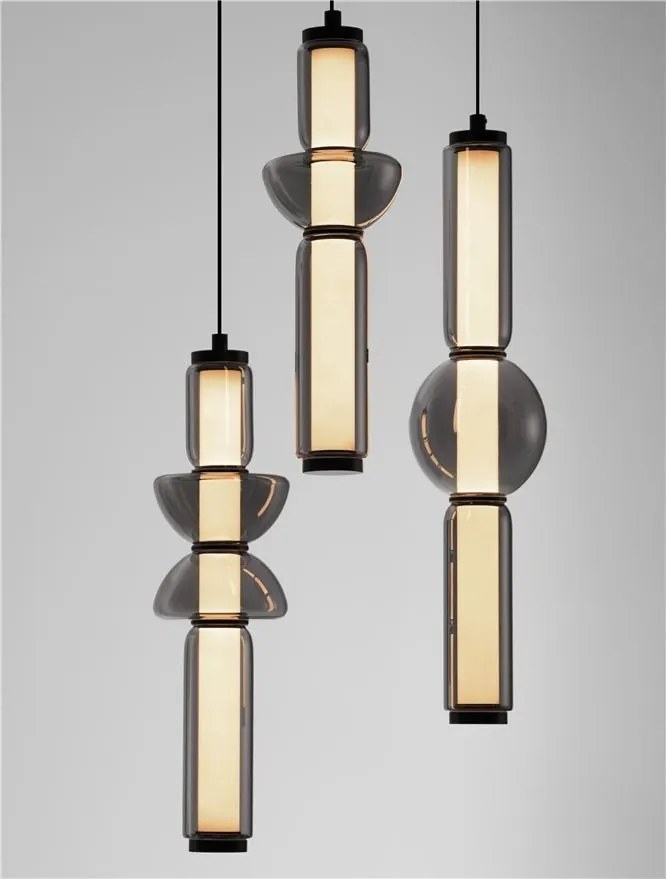 Lustra moderna cu 3 pendule LED, Metal, Negru, Sticla, Fumurie, Ulon