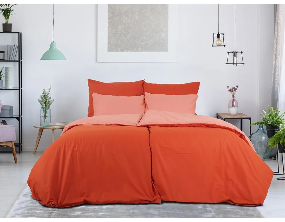 Lenjerie pat din bumbac B.E.S. Petrovice Doubleface cărămiziu/ruginiu, 220 x 200 cm, 70 x 90 cm