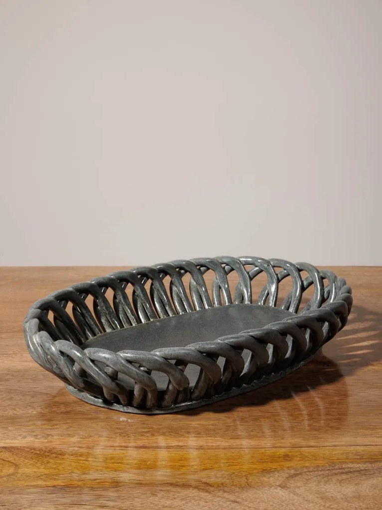 Cos oval gri din ceramica Josette