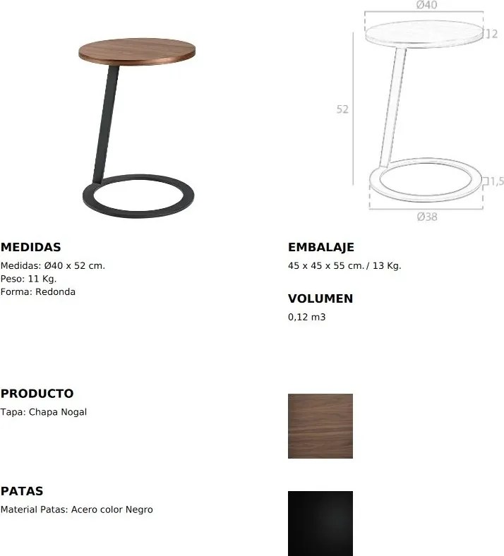 Masuta laterala moderna design LUX Wood and Black, 38cm