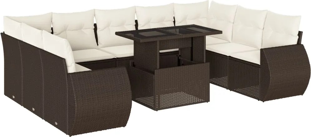 vidaXL Set canapele de grădină cu perne, 10 piese, maro, poliratan
