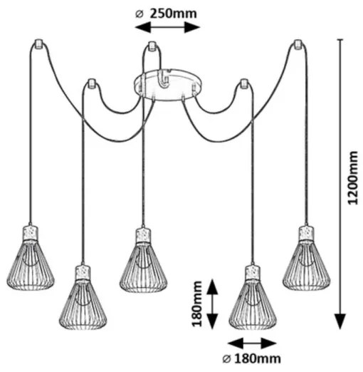 Lustră pe cablu FARFALLE 5xE27/40W/230V neagră/fag Rabalux 3150