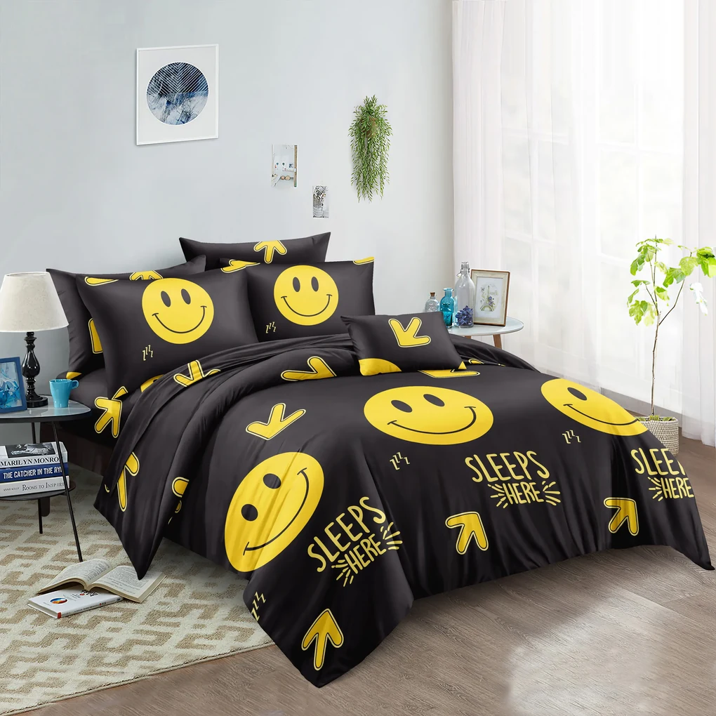 Lenjerie de pat din microfibra neagra, SLEEPS HERE Dimensiune lenjerie de pat: 70 x 90 cm | 140 x 200 cm