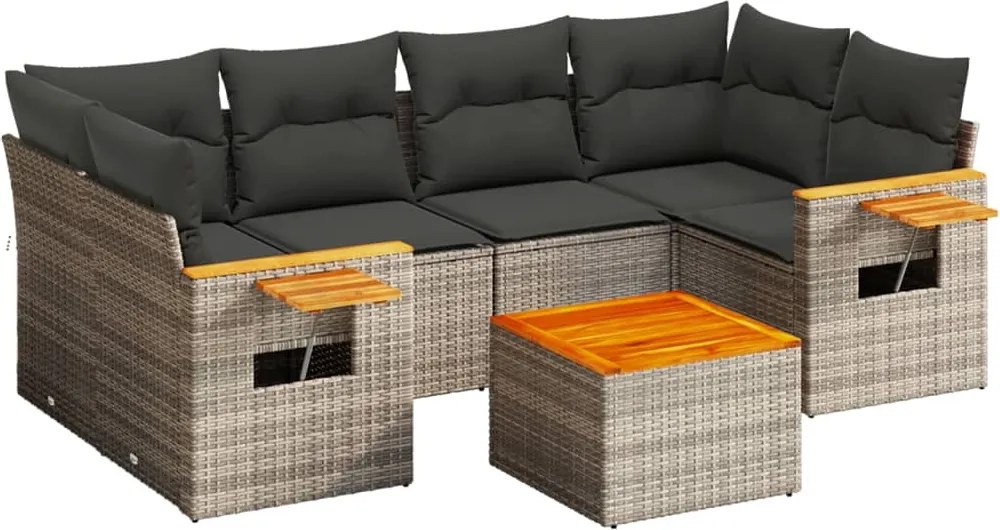 vidaXL Set canapele de grădină, 7 piese, cu perne, gri, poliratan