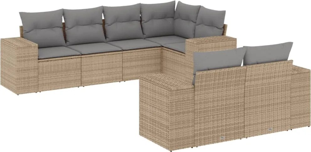 vidaXL Set canapele de grădină, 7 piese, cu perne, bej, poliratan
