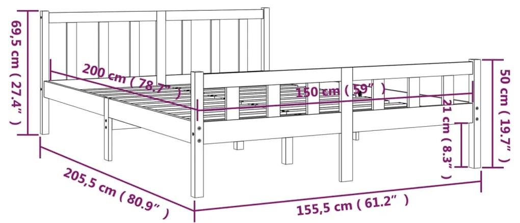 Cadru de pat King Size 5FT, 150x200 cm, gri, lemn masiv Gri, 150 x 200 cm