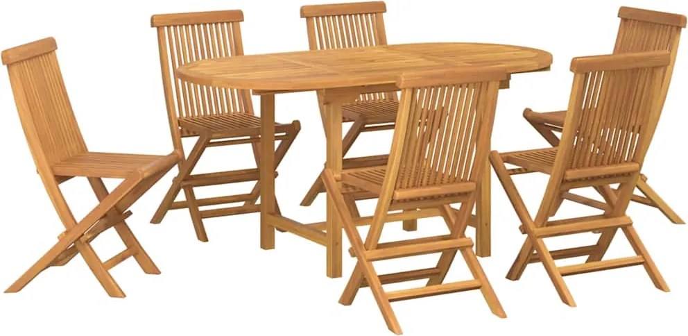vidaXL Set de masă pentru grădină 7 pcs Maro Lemn solid de tec