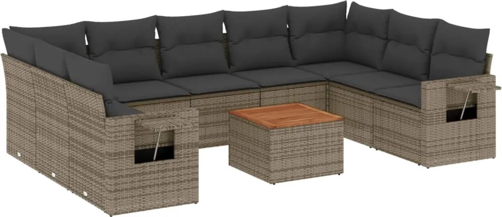 vidaXL Set mobilier de grădină cu perne, 10 piese, gri, poliratan