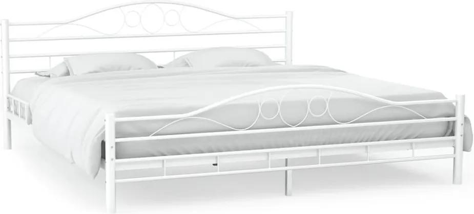 Cadru de pat cu șipci, alb, 160x200 cm, design curbat, metal