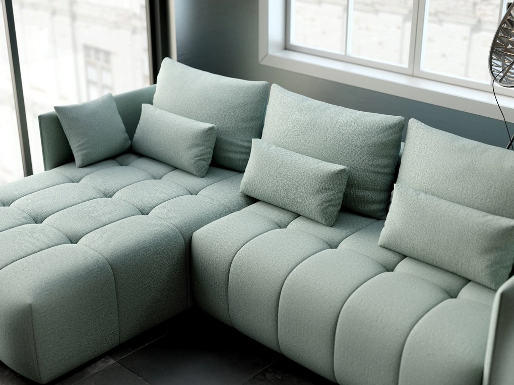 Colțar extensibil dumonde cu ladă de depozitare si sezut confortabil din spuma high-density, Malta Enjoy Mint 235x185 cm