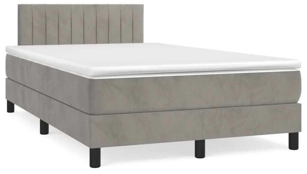 3141413 vidaXL Pat box spring cu saltea, gri deschis, 120x200 cm, catifea