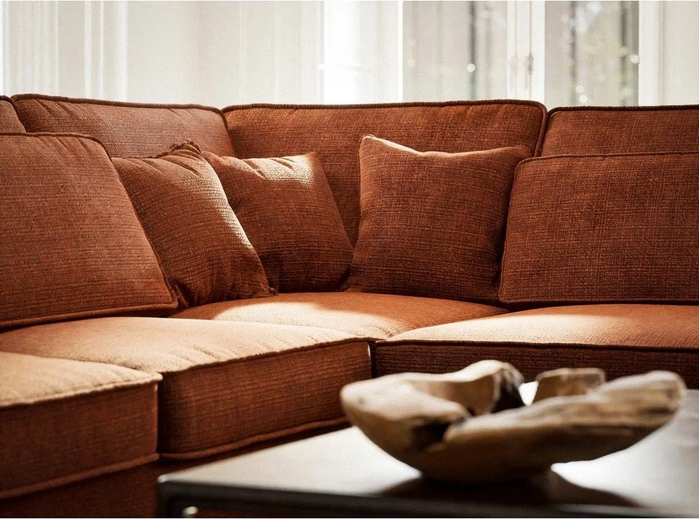 Colțar arămiu cu tapițerie din chenille (cu colț pe partea dreaptă/în formă de ”L”) Kirou – Maison de Rêve