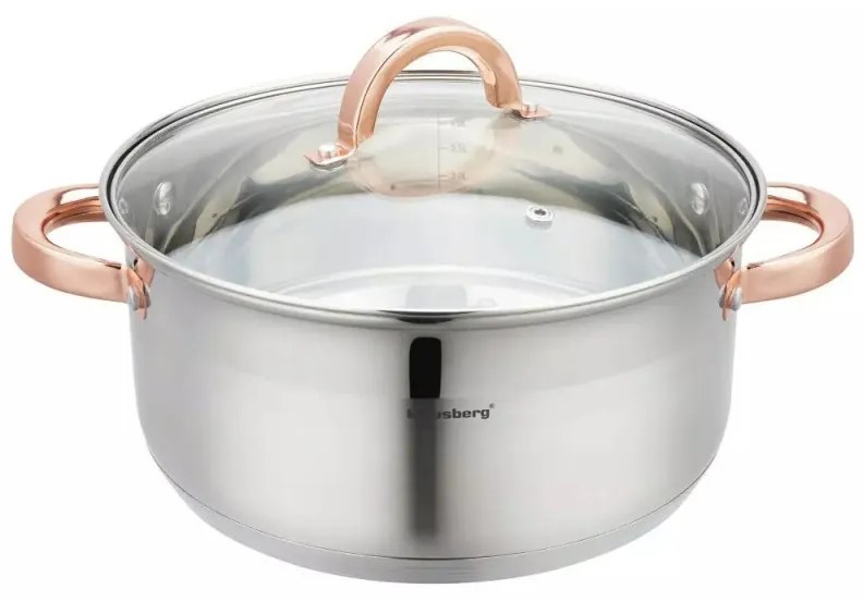 Oala pentru gatit la aburi Klausberg KB 7736, 24 cm, 5 L, 5 piese, Inductie, Inox/Aur roz