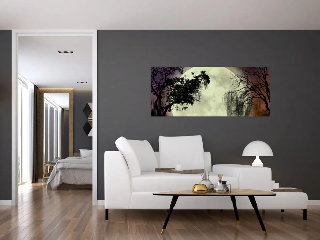 Tablou - Lună plină deasupra apei (120x50 cm)