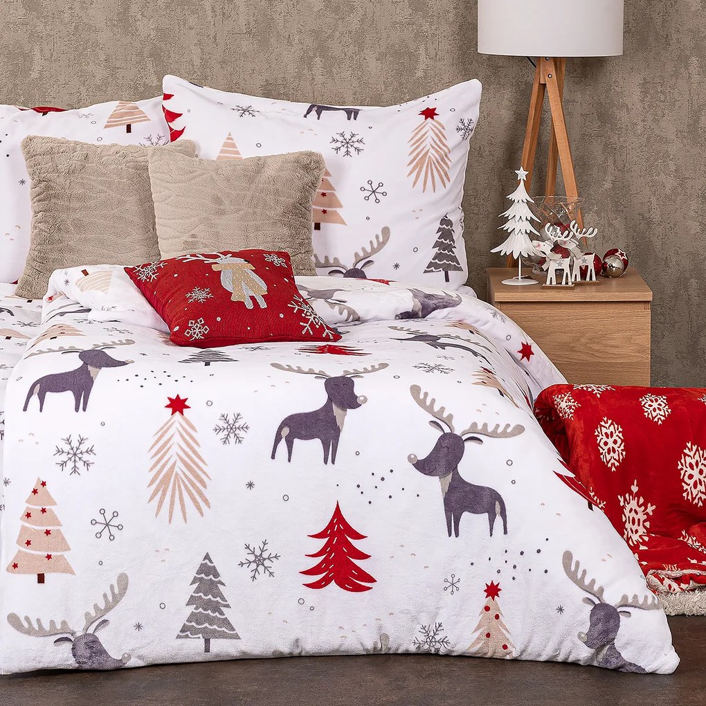 Lenjerie de pat din micro-flanelă 4Home Cute reindeer, 140 x 220 cm, 70 x 90 cm
