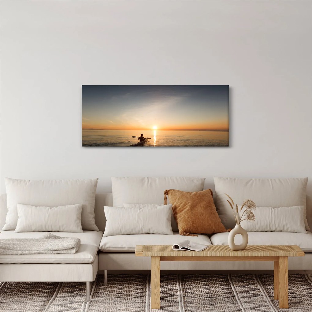 Tablou cu canoiști în apus de soare (120x50 cm)