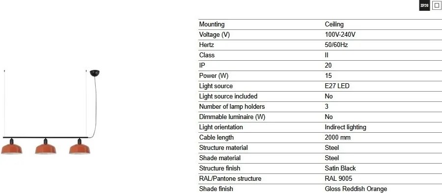 Lustra suspendata metal TATAWIN M 3L negru, orange