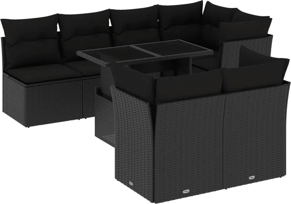 vidaXL Set mobilier de grădină cu perne, 8 piese, negru, poliratan